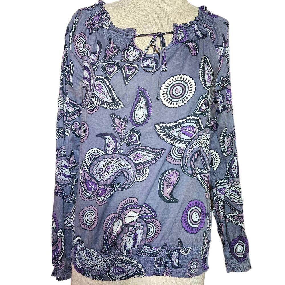 Grey Paisley Long Sleeve Blouse Size XS